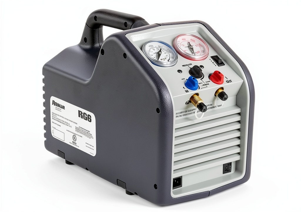 Installing Robinair RG6 Refrigerant Recovery Tool on a wooden desk