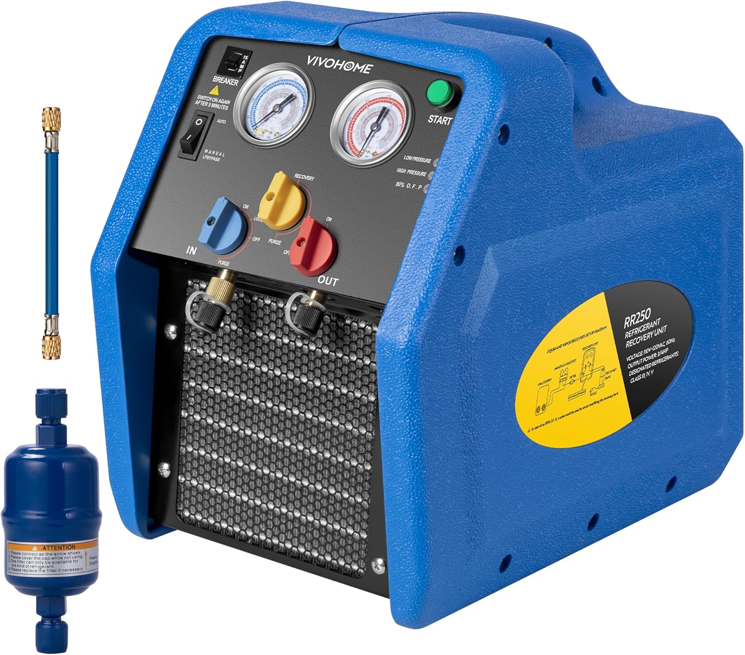 Installing VIVOHOME Refrigerant Recovery Machine 3/4 HP Blue on a wooden desk